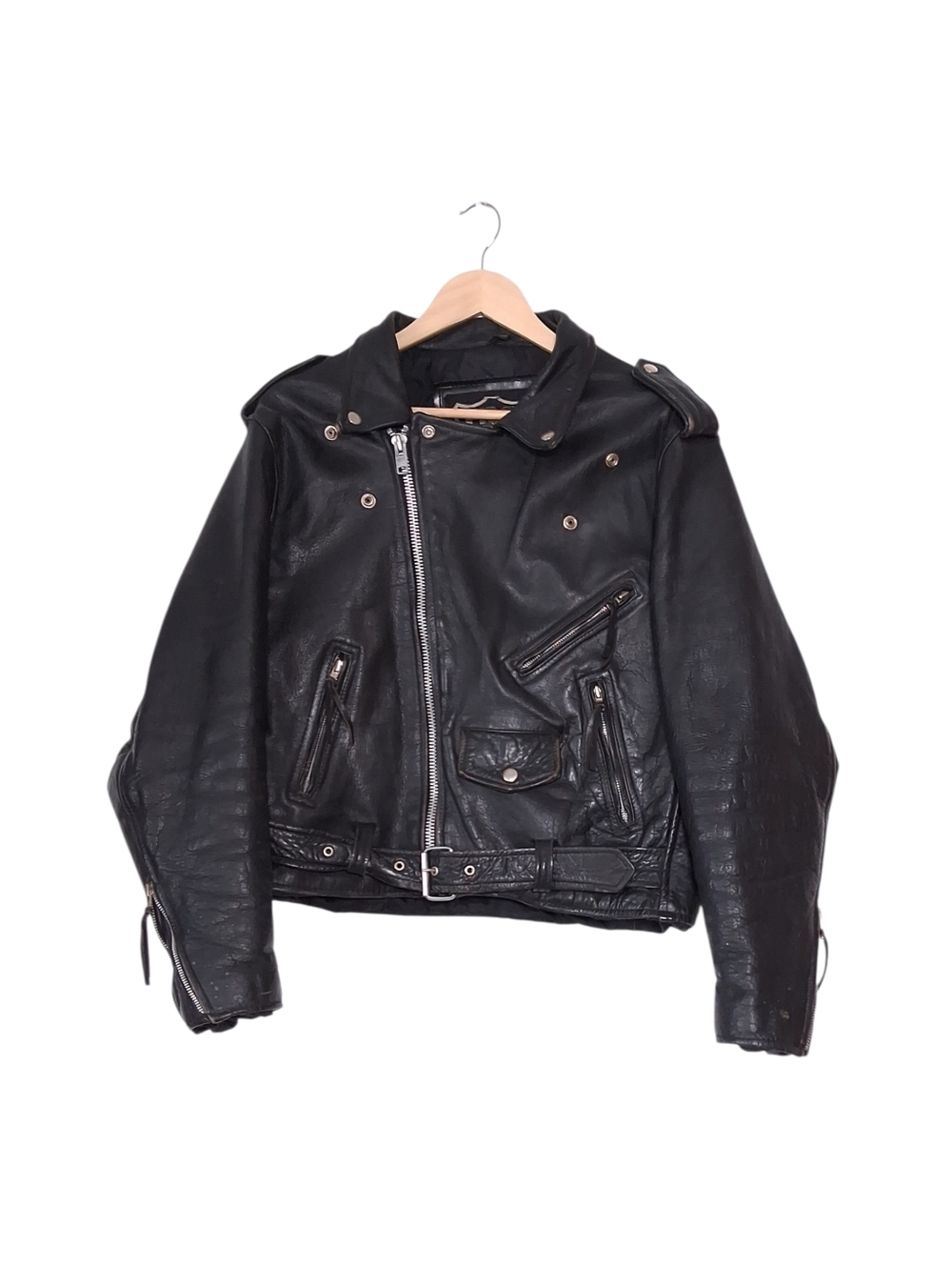 Vintage Motorcycle Jacket FIRST Black Leather Moto Biker Men's Size 42